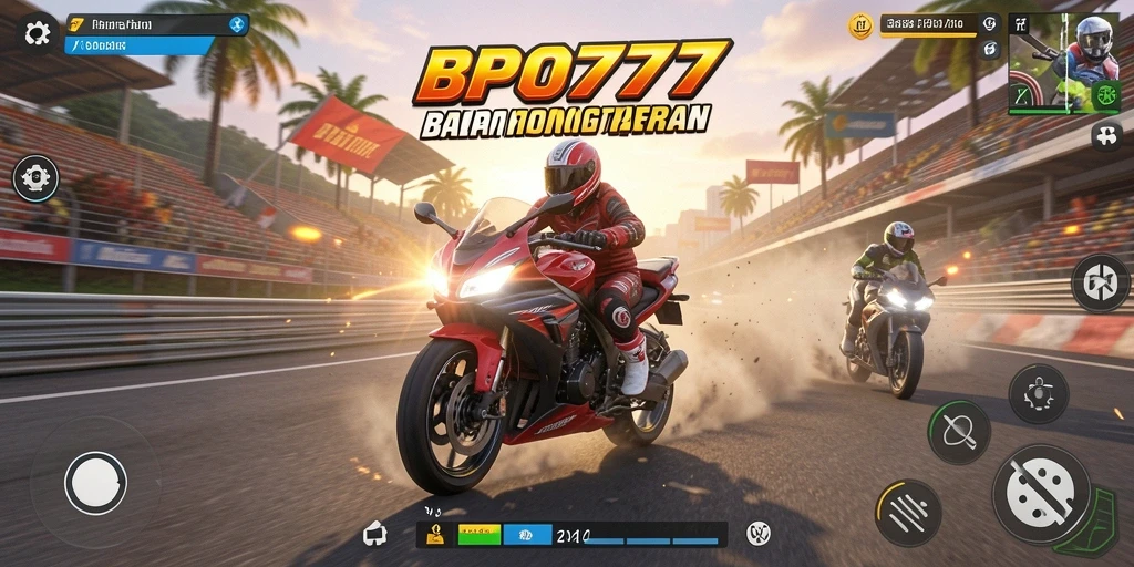Gameplay BPO777 dengan aksi balapan motor yang memukau.