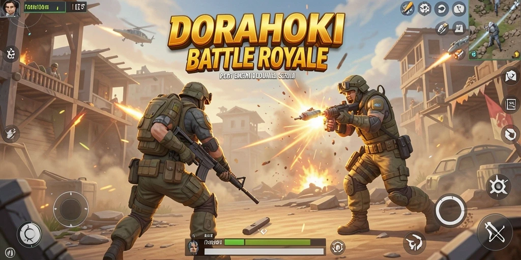 Tangkapan layar gameplay DORAHOKI yang menampilkan aksi pertempuran Battle Royale.