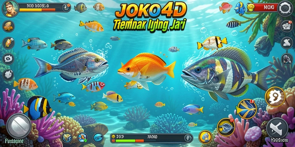 Tampilan utama gameplay JOKO4D dengan aksi menembak ikan.