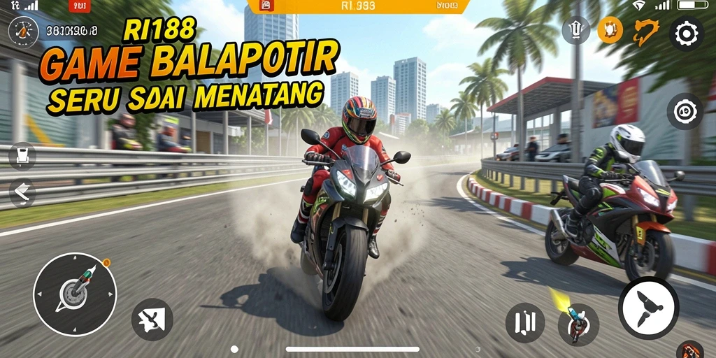 Tampilan gameplay <strong>RI188</strong> yang intens dan mendebarkan saat balapan motor.