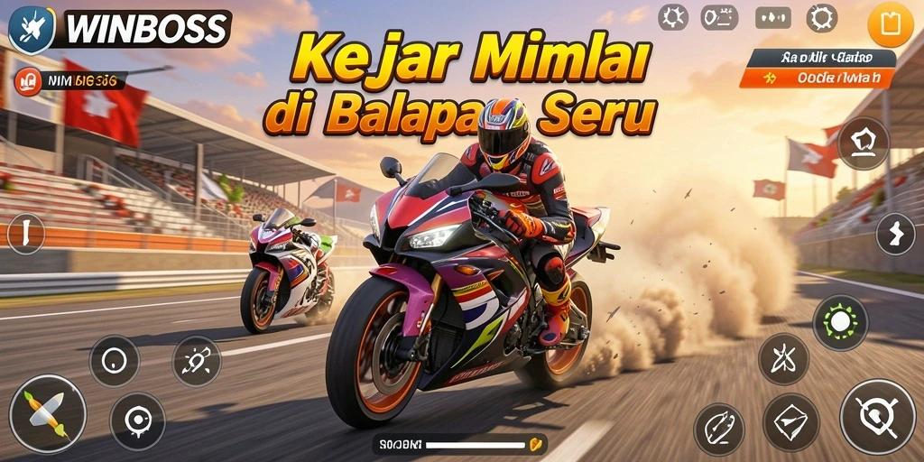 Gameplay WINBOSS menampilkan balapan motor yang seru dan mendebarkan.