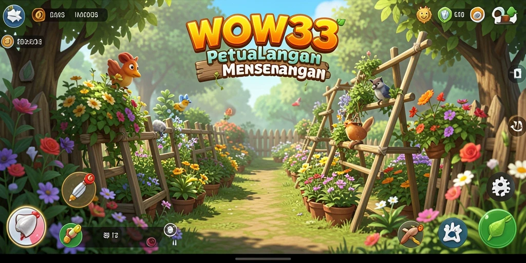 Tangkapan layar WOW33 menampilkan gameplay seru dengan berbagai tanaman yang sedang tumbuh.