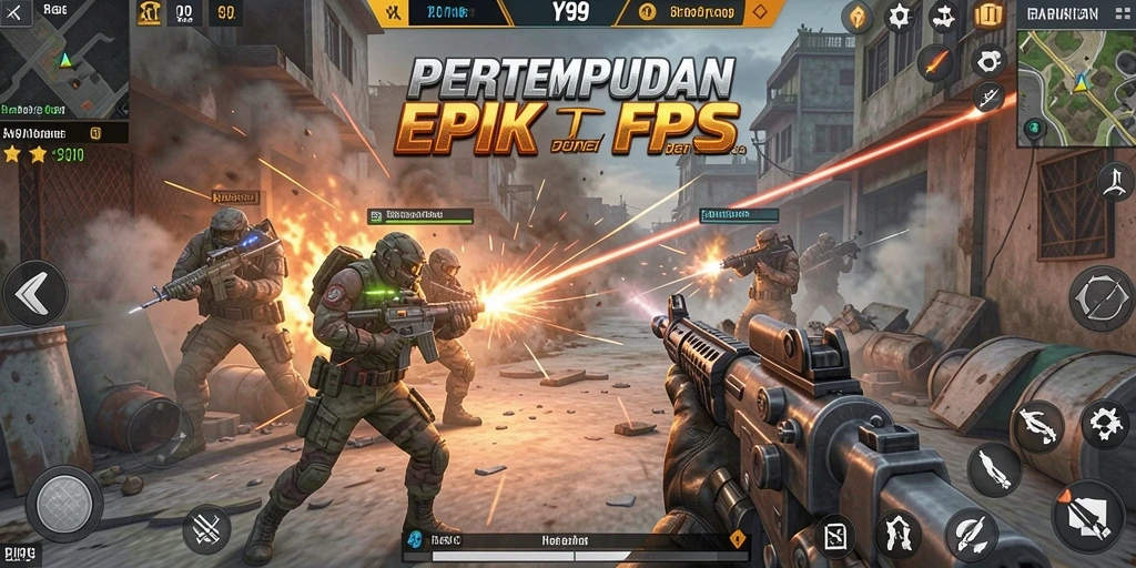 Screenshot Y89 menampilkan aksi tembak-menembak yang mendebarkan.