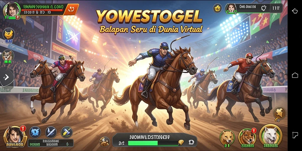 Tangkapan layar gameplay YOWESTOGEL menampilkan aksi balapan yang mendebarkan.