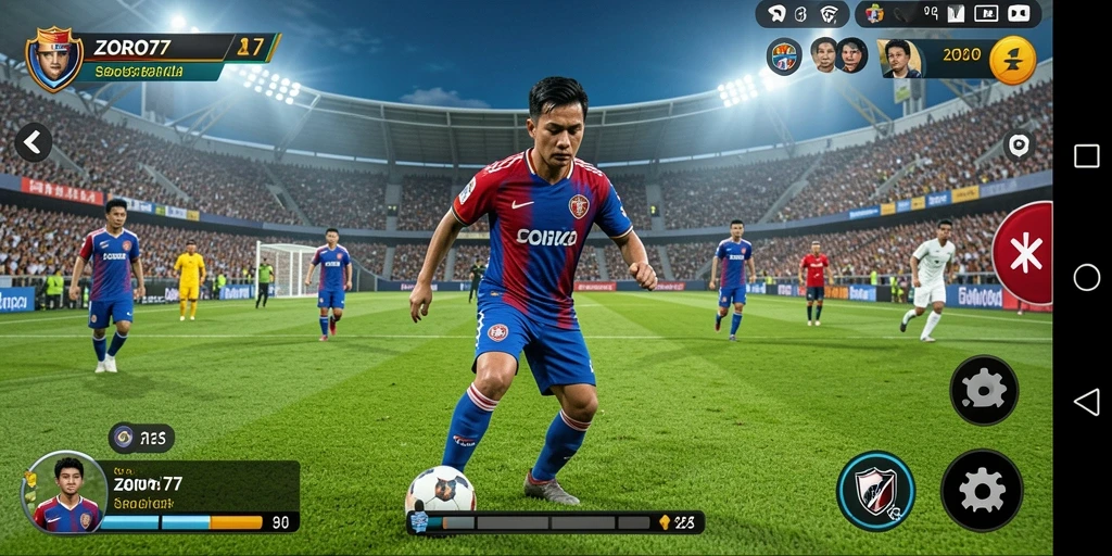 Tampilan gameplay menarik dari ZORO77 dalam pertandingan sepakbola.